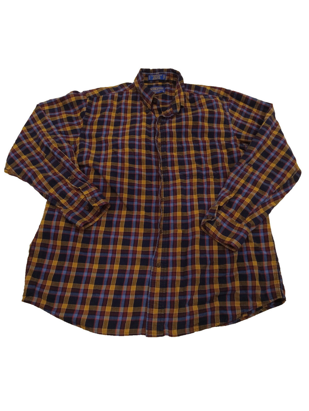 Pendleton Shirt Mens Large Purple Blue Yellow Plaid Wool Blend Button Down L